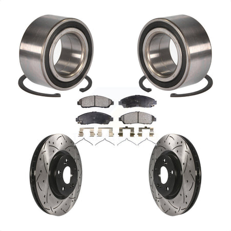 Front Wheel Bearing With Coated Drilled Slotted Disc Brake Rotors And Ceramic Pads Kit For 2016-2017 Acura RLX Sport Hybrid SH-AWD KBB-101247 by Transit Auto