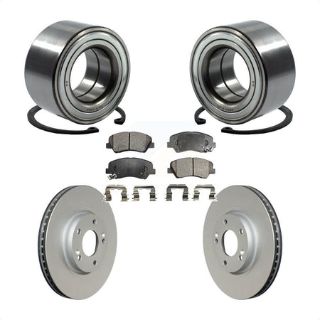 Front Wheel Bearing With Coated Disc Brake Rotors And Semi-Metallic Pads Kit For 2015 Hyundai Veloster Tech RE FLEX SE KBB-101446 by Transit Auto