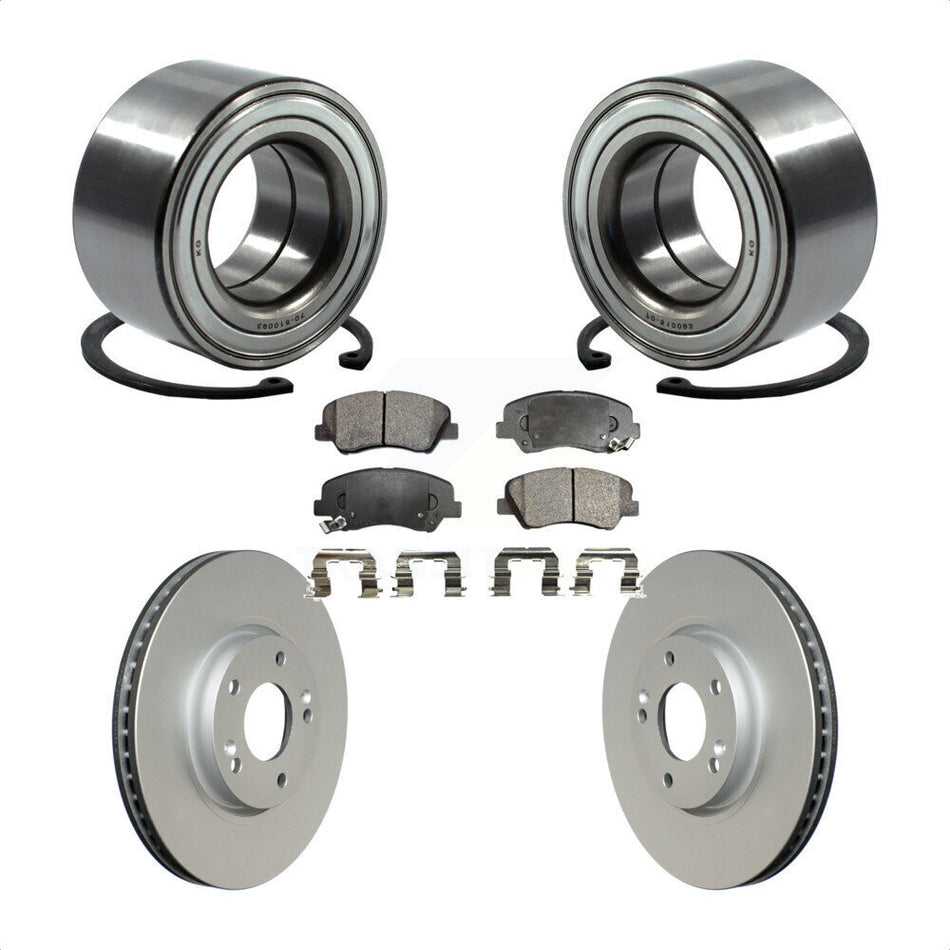 Front Wheel Bearing With Coated Disc Brake Rotors And Semi-Metallic Pads Kit For 2015 Hyundai Veloster Tech RE FLEX SE KBB-101446 by Transit Auto