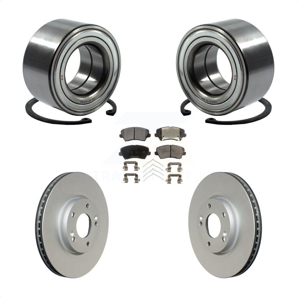Front Wheel Bearing With Coated Disc Brake Rotors And Semi-Metallic Pads Kit For 2016 Hyundai Veloster Tech SE KBB-101449 by Transit Auto