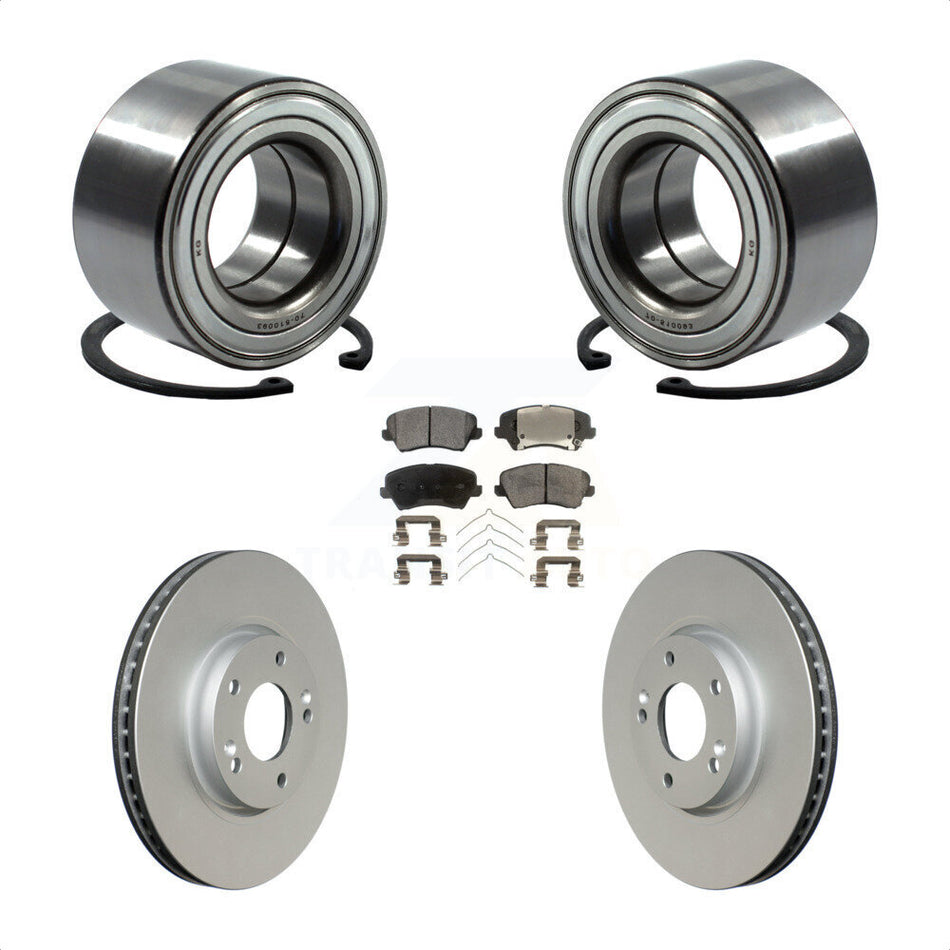 Front Wheel Bearing With Coated Disc Brake Rotors And Semi-Metallic Pads Kit For 2016 Hyundai Veloster Tech SE KBB-101449 by Transit Auto