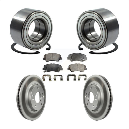 Front Wheel Bearing With Coated Disc Brake Rotors And Semi-Metallic Pads Kit For 2014 Kia Forte5 EX KBB-101452 by Transit Auto