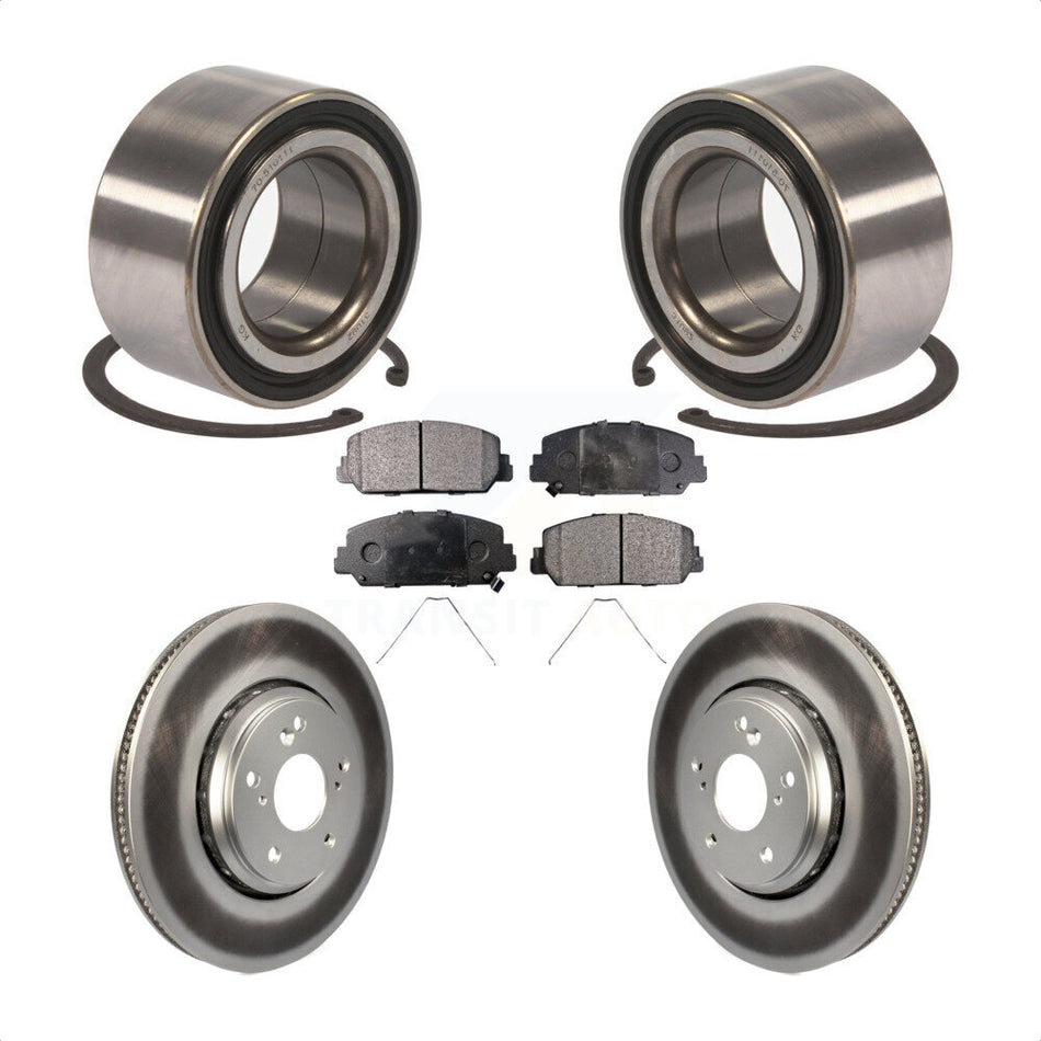 Front Wheel Bearing With Coated Disc Brake Rotors And Semi-Metallic Pads Kit For 2017-2018 Acura ILX KBB-101504 by Transit Auto