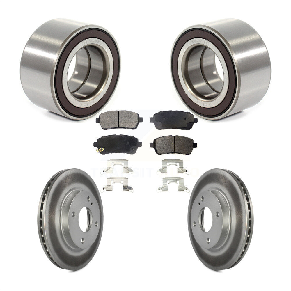 Front Wheel Bearing With Coated Disc Brake Rotors And Semi-Metallic Pads Kit For 2014-2018 Ford Fiesta S Titanium SE KBB-101515 by Transit Auto