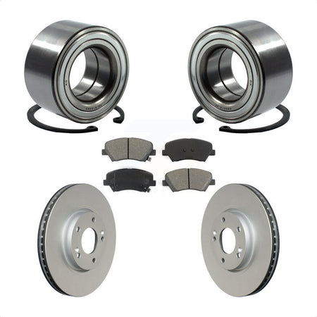 Front Wheel Bearing With Coated Disc Brake Rotors And Semi-Metallic Pads Kit For 2015 Hyundai Veloster Tech RE FLEX SE KBB-101752 by Transit Auto