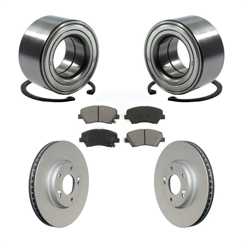 Front Wheel Bearing With Coated Disc Brake Rotors And Semi-Metallic Pads Kit For 2015 Hyundai Veloster Tech RE FLEX SE KBB-101752 by Transit Auto