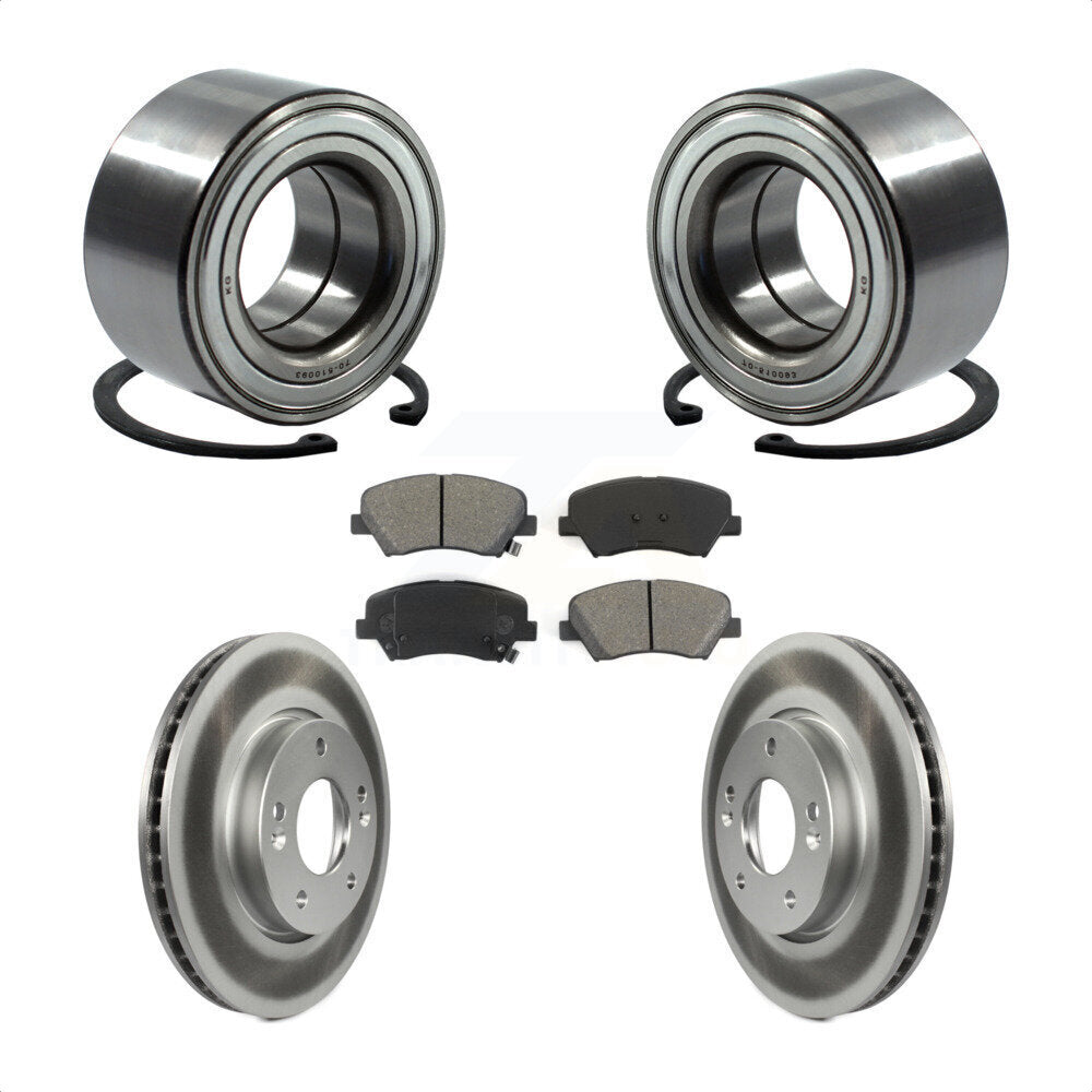 Front Wheel Bearing With Coated Disc Brake Rotors And Semi-Metallic Pads Kit For 2014 Kia Forte5 EX KBB-101755 by Transit Auto