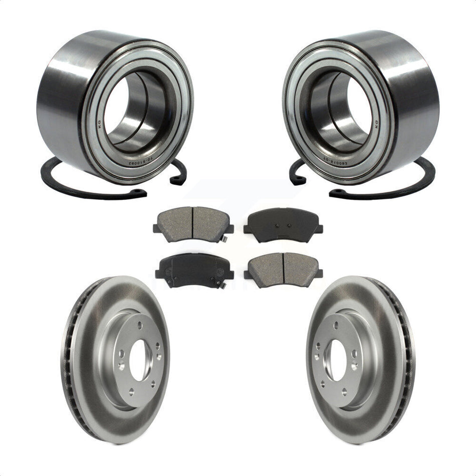 Front Wheel Bearing With Coated Disc Brake Rotors And Semi-Metallic Pads Kit For 2014 Kia Forte5 EX KBB-101755 by Transit Auto