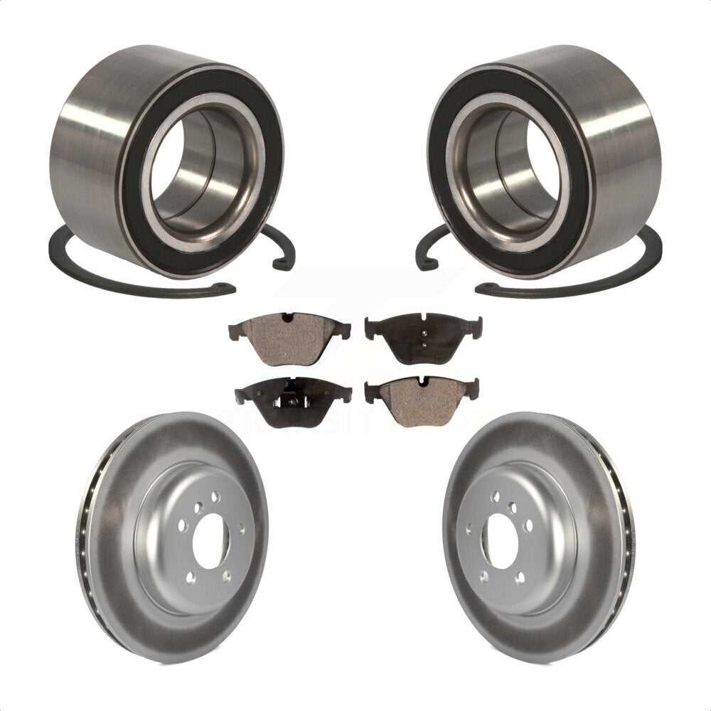 Front Wheel Bearing With Coated Disc Brake Rotors And Ceramic Pads Kit For 2011-2012 BMW 535i xDrive KBB-102007 by Transit Auto