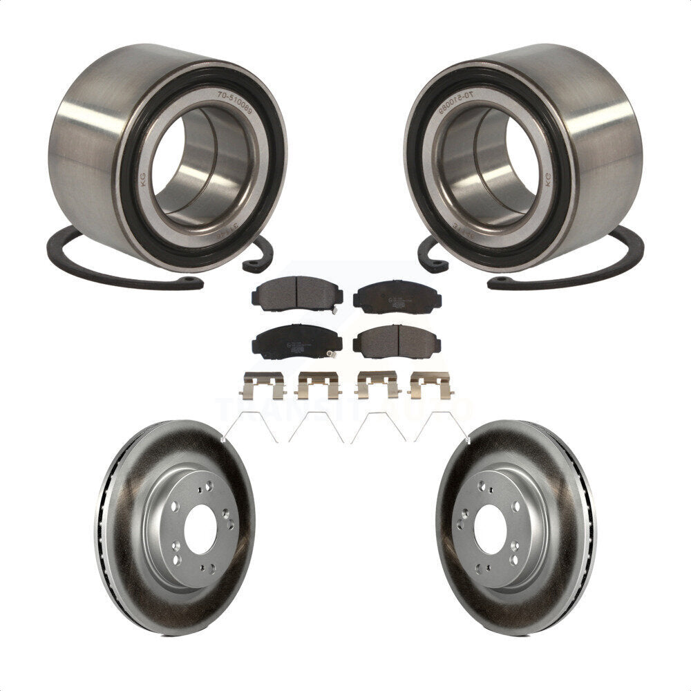 Front Wheel Bearing With Coated Disc Brake Rotors And Ceramic Pads Kit For Honda Civic KBB-102035 by Transit Auto