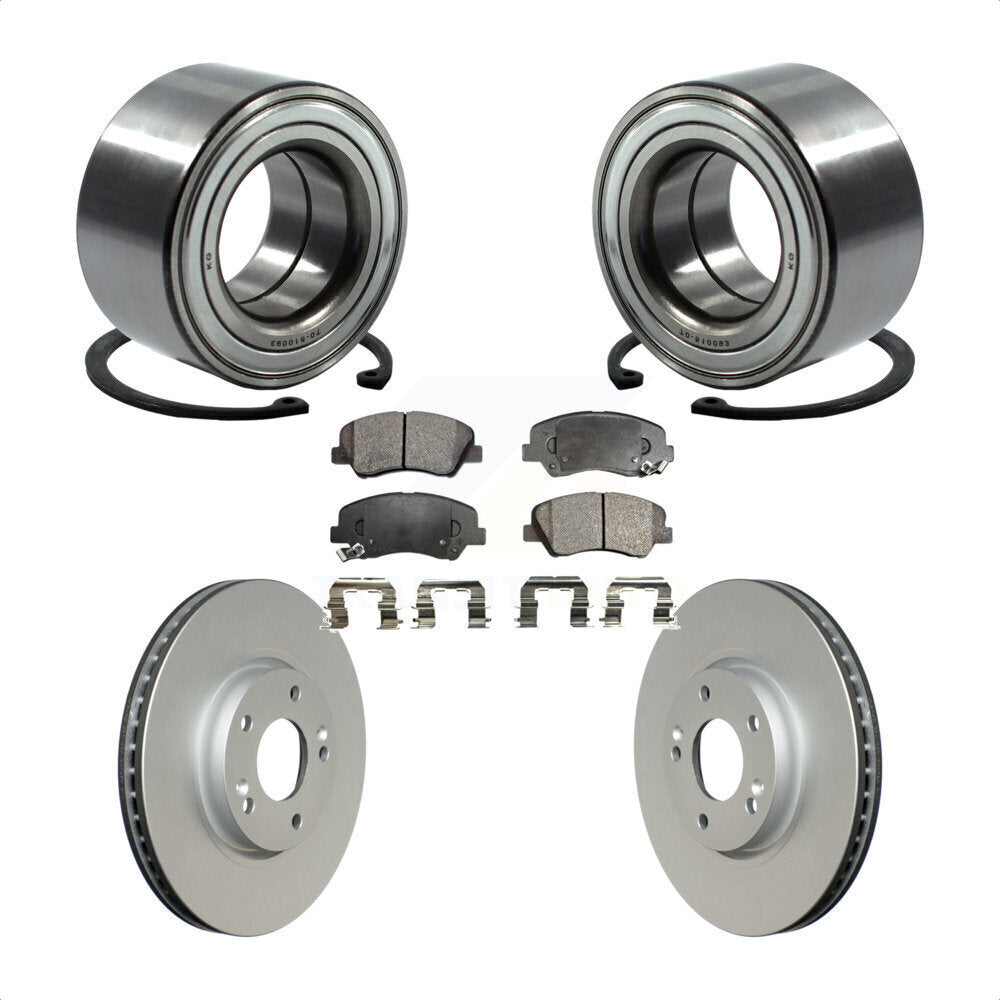 Front Wheel Bearing With Coated Disc Brake Rotors And Ceramic Pads Kit For 2015 Hyundai Veloster Tech RE FLEX SE KBB-102054 by Transit Auto