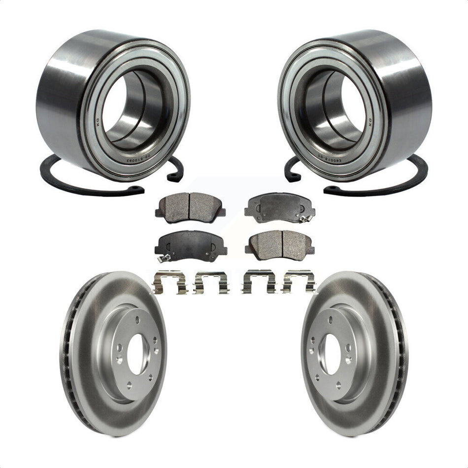 Front Wheel Bearing With Coated Disc Brake Rotors And Ceramic Pads Kit For 2014 Kia Forte5 EX KBB-102060 by Transit Auto
