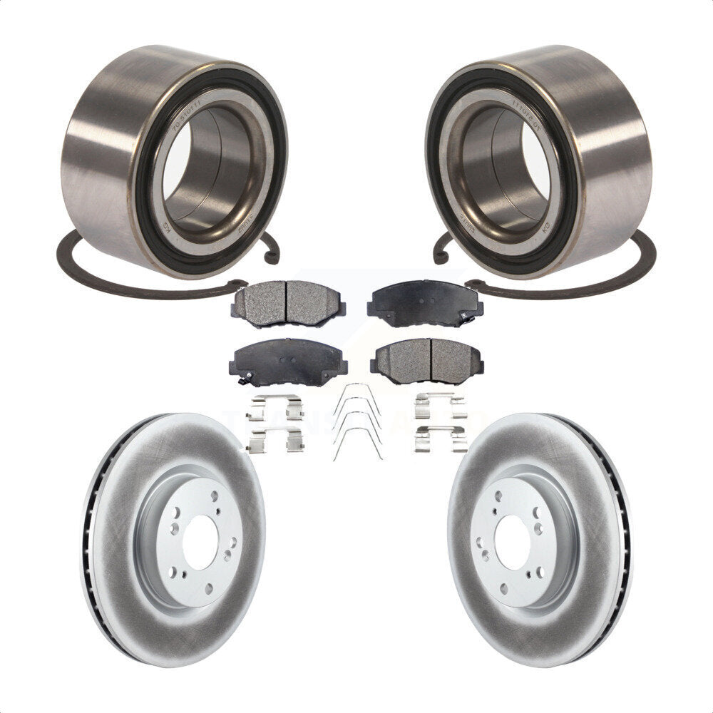 Front Wheel Bearing With Coated Disc Brake Rotors And Ceramic Pads Kit For Honda Civic Acura ILX KBB-102110 by Transit Auto