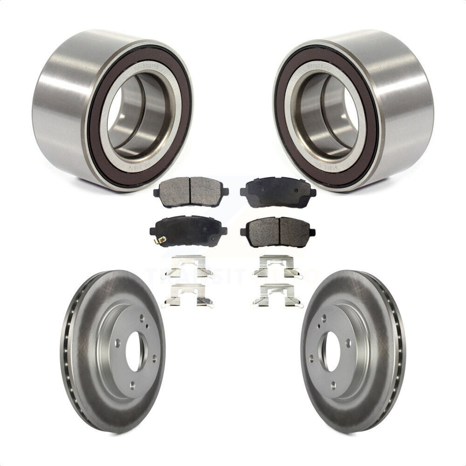 Front Wheel Bearing With Coated Disc Brake Rotors And Ceramic Pads Kit For 2014-2018 Ford Fiesta S Titanium SE KBB-102127 by Transit Auto