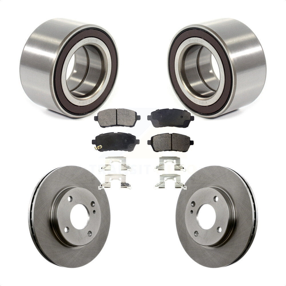 Front Wheel Bearing With Disc Brake Rotors And Semi-Metallic Pads Kit For 2014-2018 Ford Fiesta S Titanium SE KBB-102454 by Transit Auto