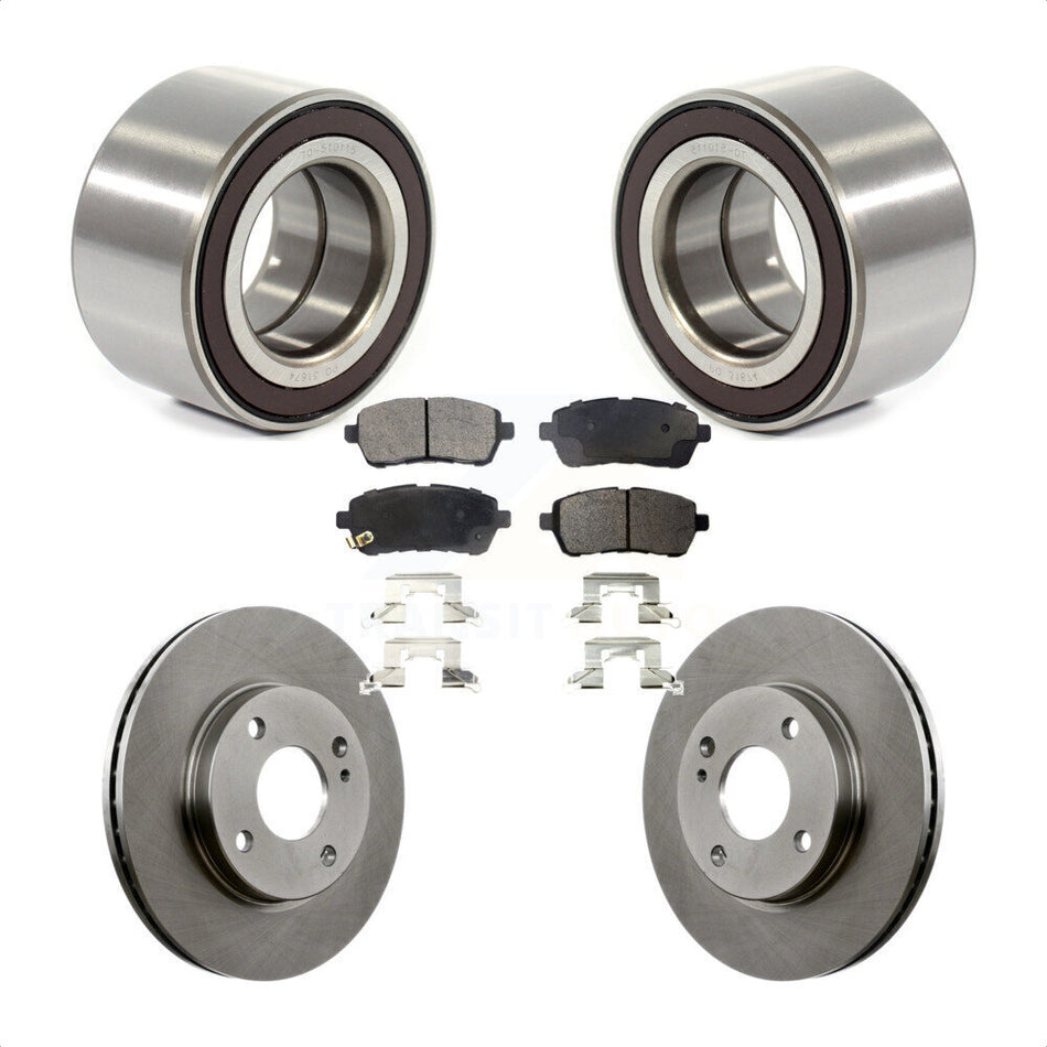 Front Wheel Bearing With Disc Brake Rotors And Semi-Metallic Pads Kit For 2014-2018 Ford Fiesta S Titanium SE KBB-102454 by Transit Auto