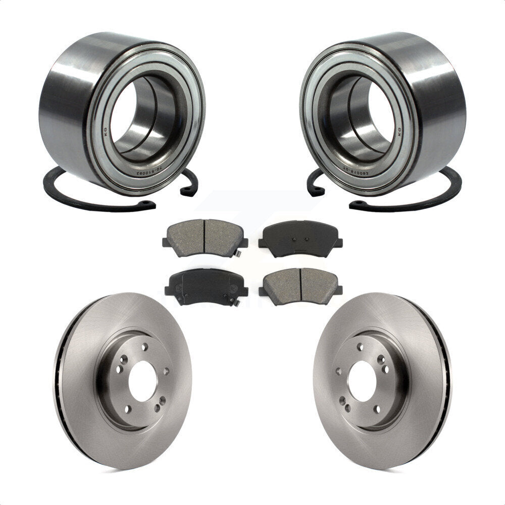Front Wheel Bearing With Disc Brake Rotors And Semi-Metallic Pads Kit For 2015 Hyundai Veloster Tech RE FLEX SE KBB-102744 by Transit Auto
