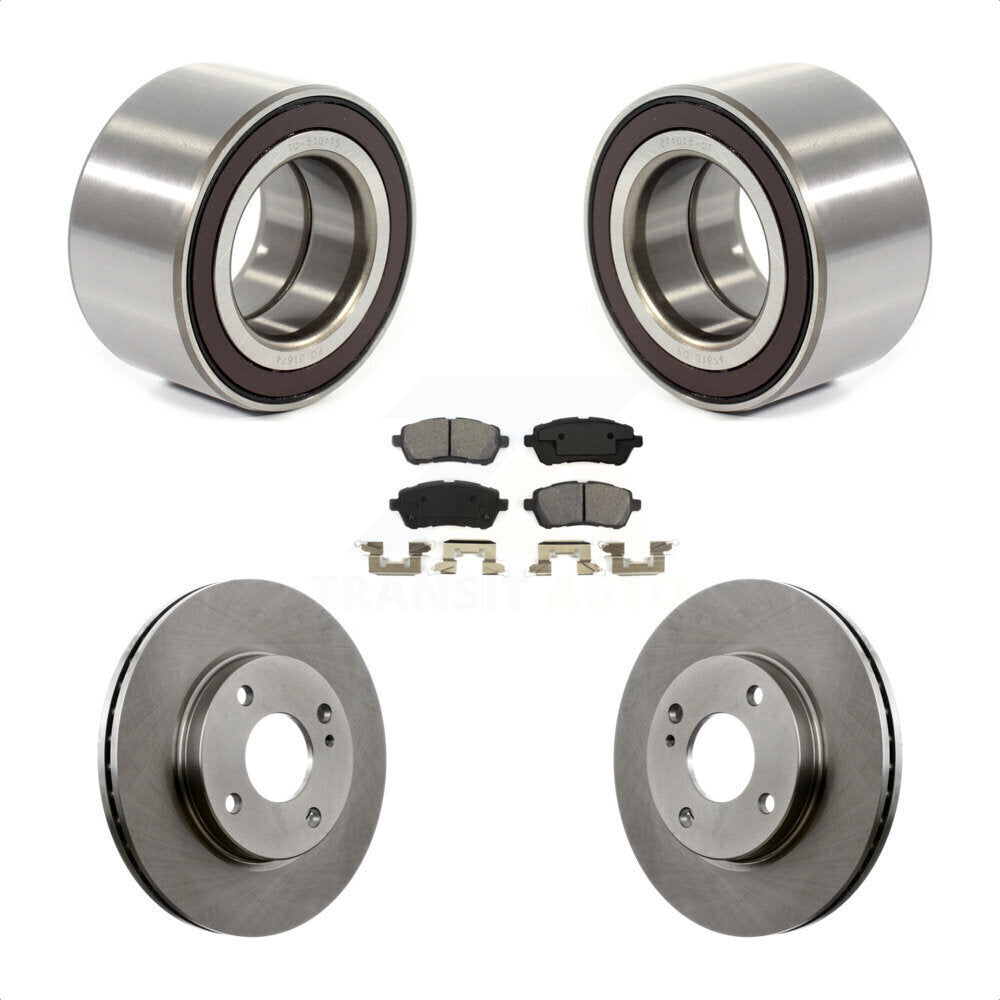 Front Wheel Bearing With Disc Brake Rotors And Semi-Metallic Pads Kit For 2014-2018 Ford Fiesta S Titanium SE KBB-102806 by Transit Auto