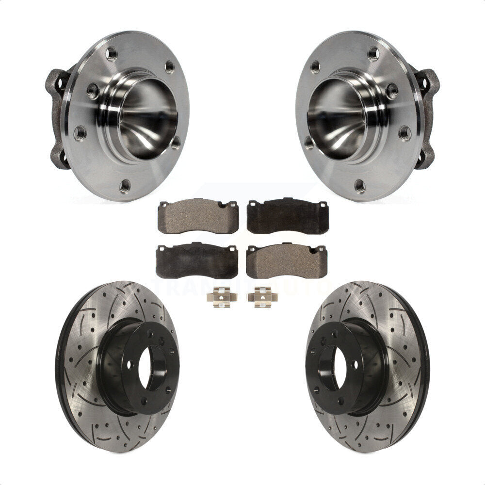 Front Hub Bearing Assembly With Coated Drilled Slotted Disc Brake Rotors And Semi-Metallic Pads Kit For 2012 BMW 328i 3.0L 340mm Diameter Rotor KBB-102886 by Transit Auto