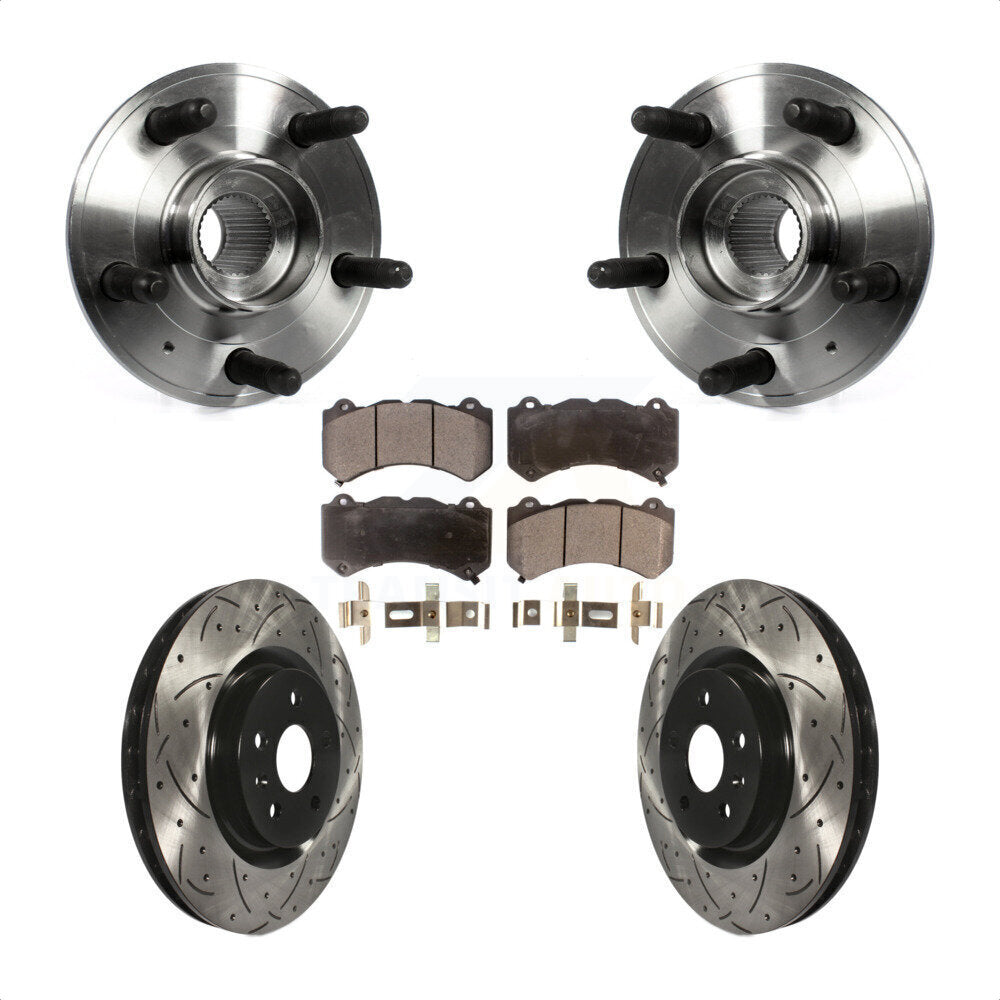 Front Hub Bearing Assembly With Coated Drilled Slotted Disc Brake Rotors And Semi-Metallic Pads Kit For 2014 Chevrolet Camaro ZL1 KBB-102915 by Transit Auto