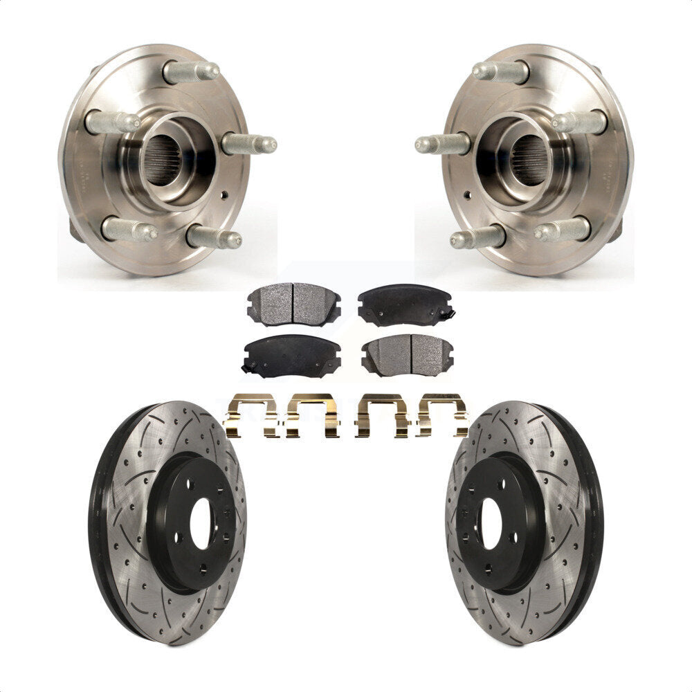 Front Hub Bearing Assembly With Coated Drilled Slotted Disc Brake Rotors And Semi-Metallic Pads Kit For 2018-2019 Chevrolet Impala KBB-102917 by Transit Auto