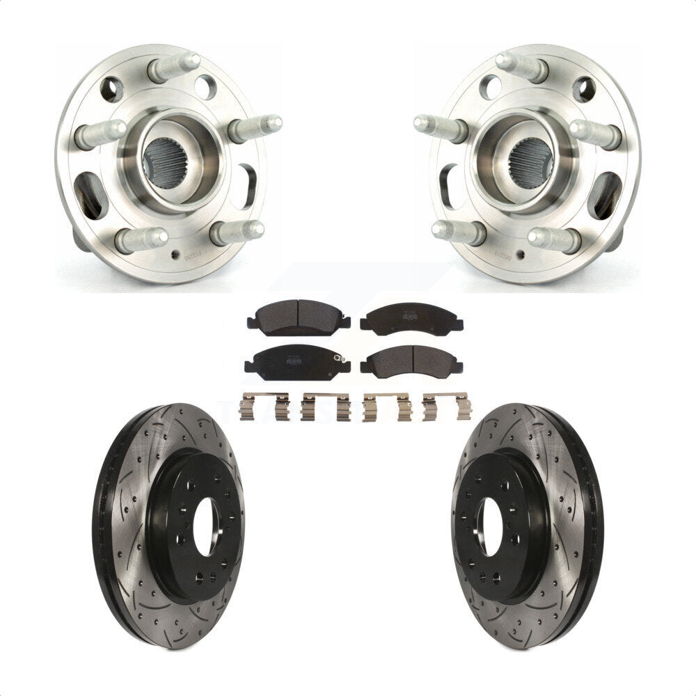 Front Hub Bearing Assembly With Coated Drilled Slotted Disc Brake Rotors And Semi-Metallic Pads Kit For Cadillac XTS 6 Lug Wheels Heavy Duty Brakes KBB-102922 by Transit Auto
