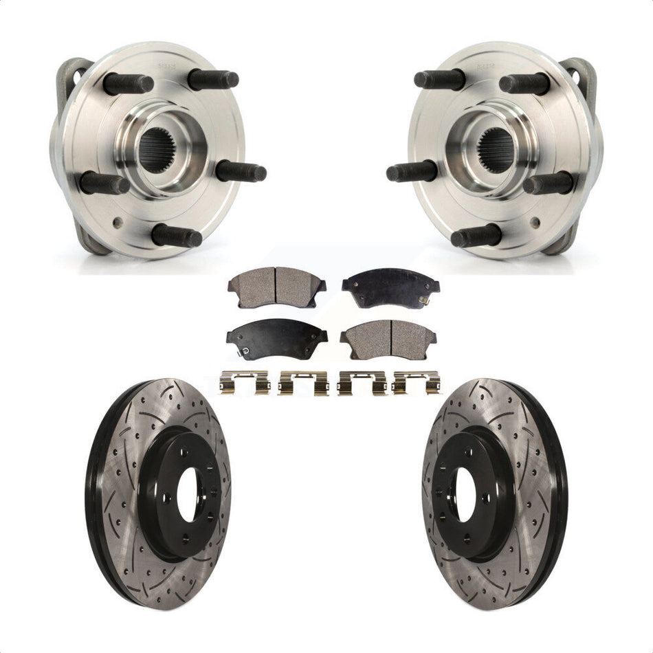 Front Hub Bearing Assembly With Coated Drilled Slotted Disc Brake Rotors And Semi-Metallic Pads Kit For 2014-2015 Chevrolet Cruze DIESEL engine 15" Factory Wheels KBB-102946 by Transit Auto