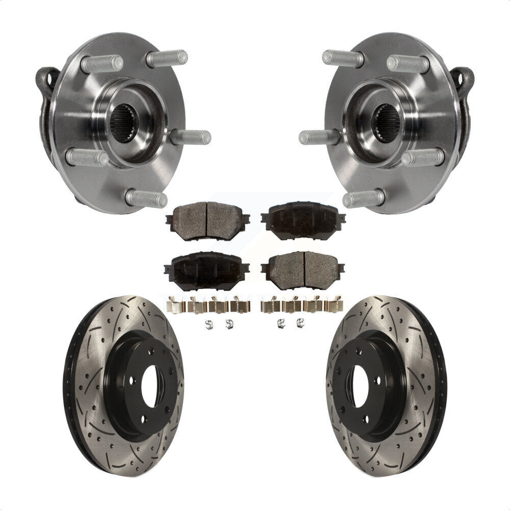 Front Hub Bearing Assembly With Coated Drilled Slotted Disc Brake Rotors And Semi-Metallic Pads Kit For Mazda 3 Sport Vehicles Manufactured In Mexico 2.5L KBB-102974 by Transit Auto
