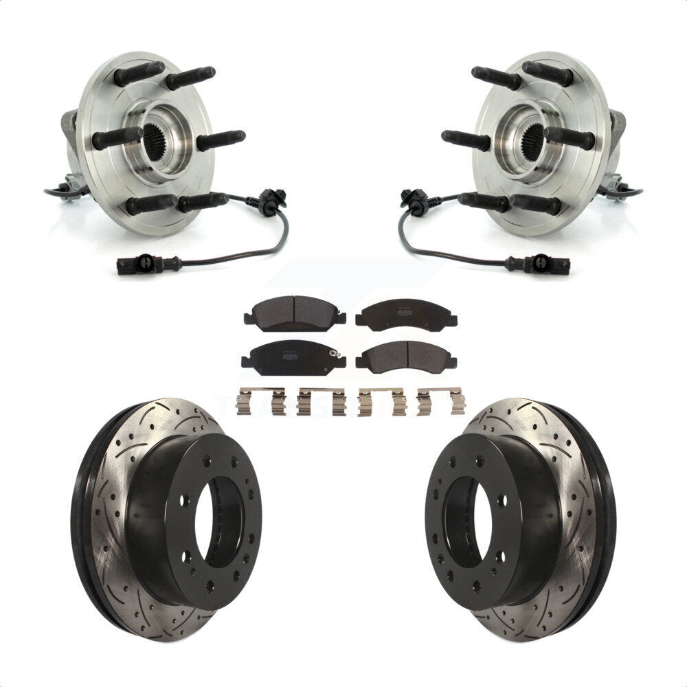 Front Hub Bearing Assembly With Coated Drilled Slotted Disc Brake Rotors And Semi-Metallic Pads Kit For 2011 Chevrolet Silverado 1500 Hybrid with 4WD KBB-103008 by Transit Auto
