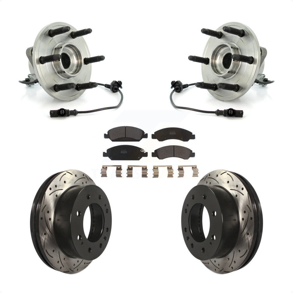 Front Hub Bearing Assembly With Coated Drilled Slotted Disc Brake Rotors And Semi-Metallic Pads Kit For 2011 Chevrolet Silverado 1500 Hybrid with 4WD KBB-103008 by Transit Auto