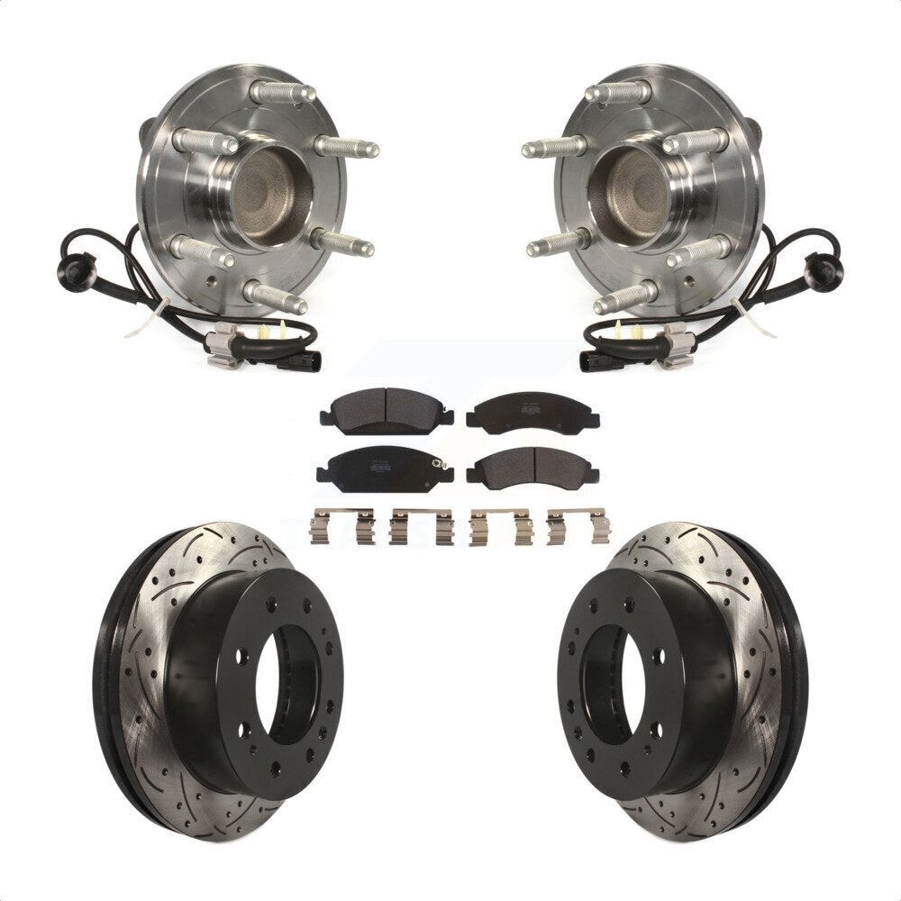 Front Hub Bearing Assembly With Coated Drilled Slotted Disc Brake Rotors And Semi-Metallic Pads Kit For 2018-2019 Chevrolet Suburban RWD 8 Lug Wheels KBB-103040 by Transit Auto