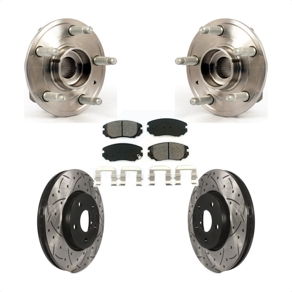 Front Hub Bearing Assembly With Coated Drilled Slotted Disc Brake Rotors And Semi-Metallic Pads Kit For 2018-2019 Chevrolet Impala KBB-103109 by Transit Auto