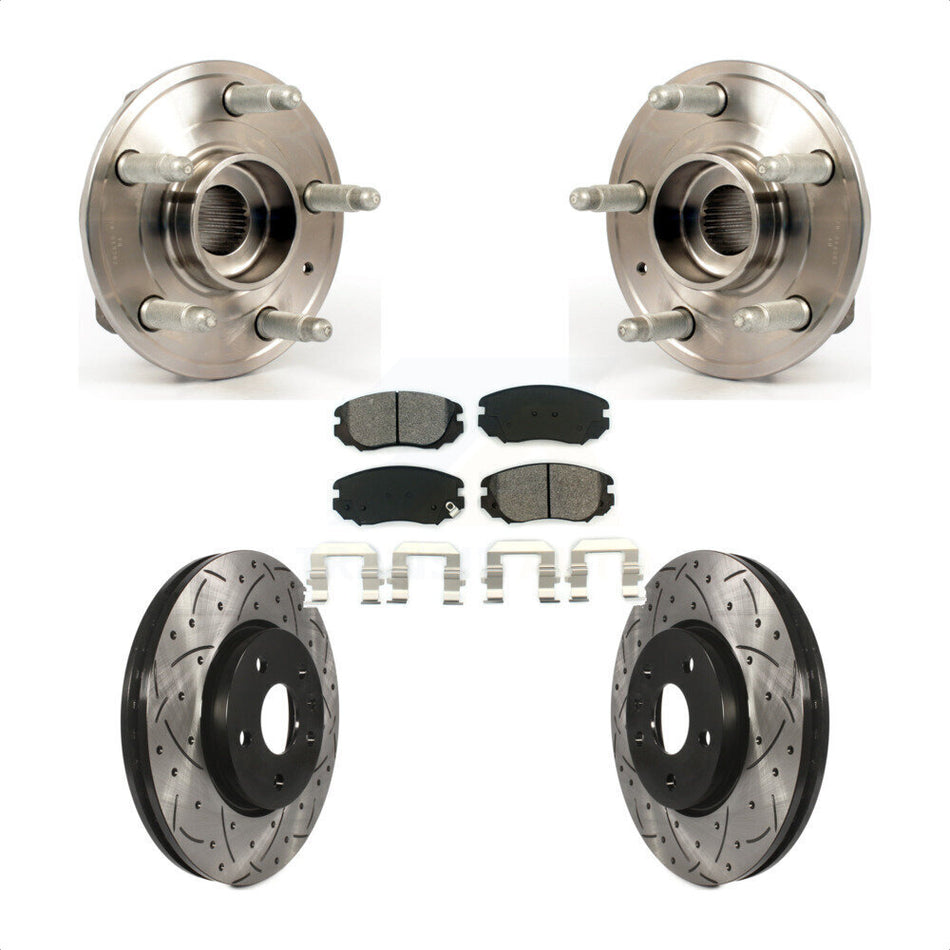 Front Hub Bearing Assembly With Coated Drilled Slotted Disc Brake Rotors And Semi-Metallic Pads Kit For 2018-2019 Chevrolet Impala KBB-103109 by Transit Auto
