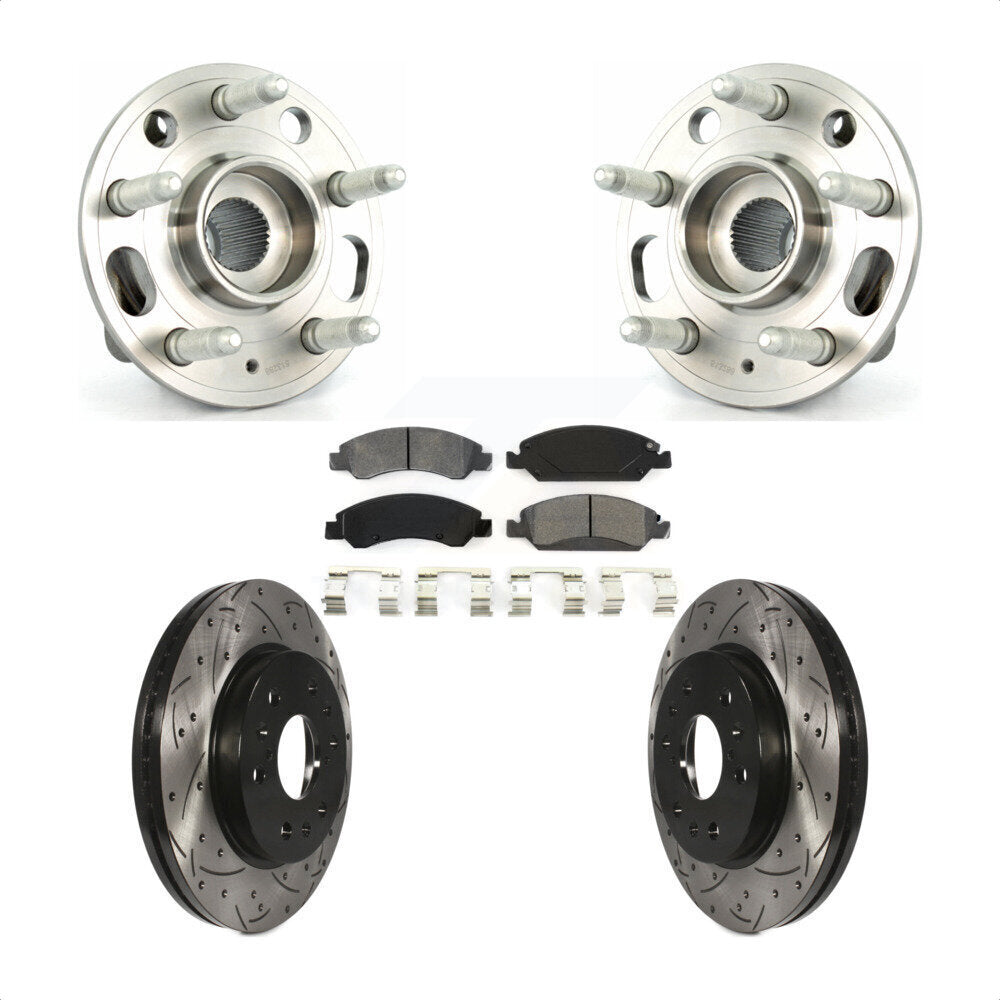 Front Hub Bearing Assembly With Coated Drilled Slotted Disc Brake Rotors And Semi-Metallic Pads Kit For Cadillac XTS 6 Lug Wheels Heavy Duty Brakes KBB-103113 by Transit Auto