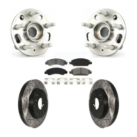 Front Hub Bearing Assembly With Coated Drilled Slotted Disc Brake Rotors And Semi-Metallic Pads Kit For Cadillac XTS 6 Lug Wheels Heavy Duty Brakes KBB-103113 by Transit Auto