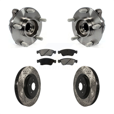 Front Hub Bearing Assembly With Coated Drilled Slotted Disc Brake Rotors And Semi-Metallic Pads Kit For 2014 INFINITI Q60 Sport with RWD Without Package KBB-103149 by Transit Auto