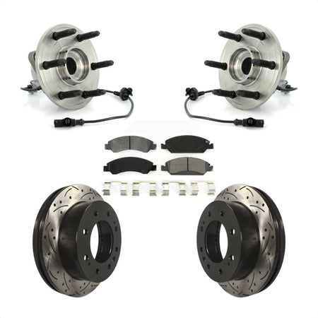 Front Hub Bearing Assembly With Coated Drilled Slotted Disc Brake Rotors And Semi-Metallic Pads Kit For 2011 Chevrolet Silverado 1500 Hybrid with 4WD KBB-103203 by Transit Auto