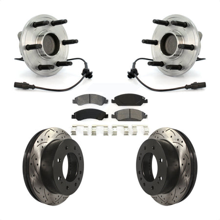 Front Hub Bearing Assembly With Coated Drilled Slotted Disc Brake Rotors And Semi-Metallic Pads Kit For 2011 Chevrolet Silverado 1500 Hybrid with RWD KBB-103206 by Transit Auto