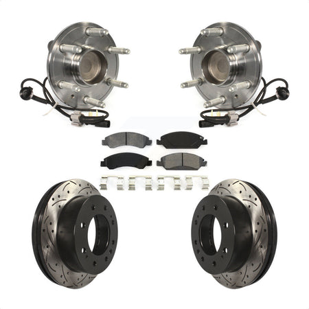 Front Hub Bearing Assembly With Coated Drilled Slotted Disc Brake Rotors And Semi-Metallic Pads Kit For 2018-2019 Chevrolet Suburban RWD 8 Lug Wheels KBB-103235 by Transit Auto