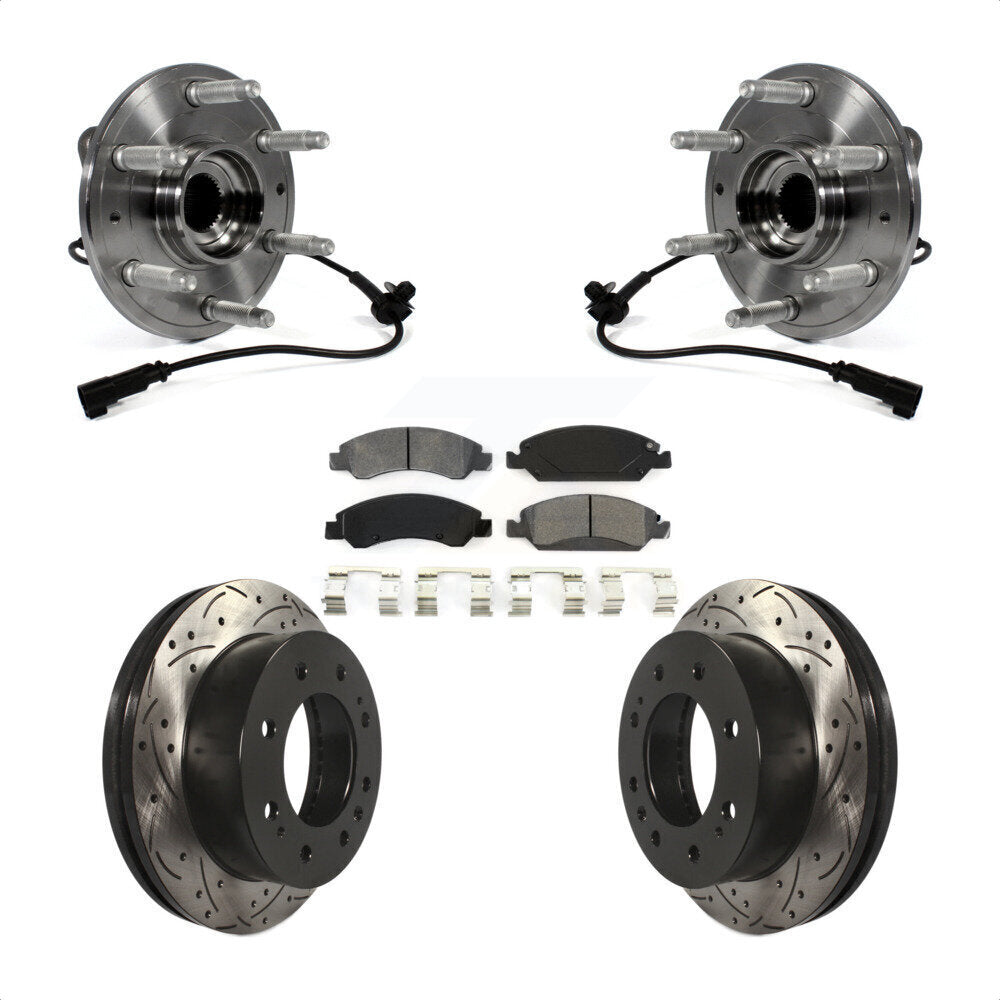 Front Hub Bearing Assembly With Coated Drilled Slotted Disc Brake Rotors And Semi-Metallic Pads Kit For Chevrolet Suburban 4WD KBB-103237 by Transit Auto