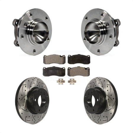 Front Hub Bearing Assembly With Coated Drilled Slotted Disc Brake Rotors And Ceramic Pads Kit For 2012 BMW 328i 3.0L 340mm Diameter Rotor KBB-103278 by Transit Auto