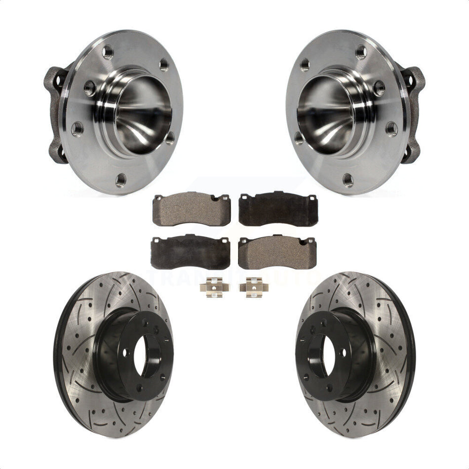 Front Hub Bearing Assembly With Coated Drilled Slotted Disc Brake Rotors And Ceramic Pads Kit For 2012 BMW 328i 3.0L 340mm Diameter Rotor KBB-103278 by Transit Auto