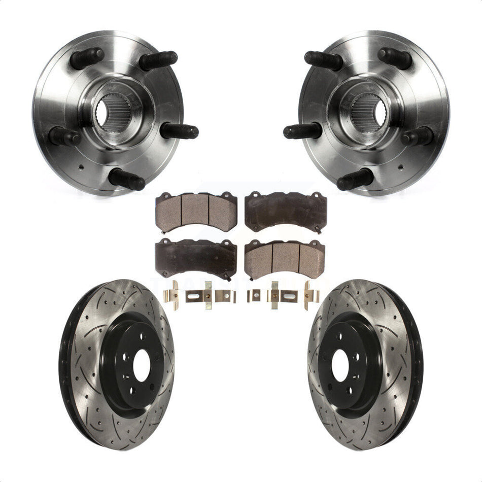 Front Hub Bearing Assembly With Coated Drilled Slotted Disc Brake Rotors And Ceramic Pads Kit For 2014 Chevrolet Camaro ZL1 KBB-103308 by Transit Auto