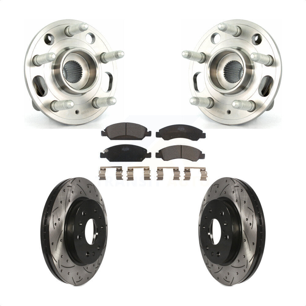 Front Hub Bearing Assembly With Coated Drilled Slotted Disc Brake Rotors And Ceramic Pads Kit For Cadillac XTS 6 Lug Wheels Heavy Duty Brakes KBB-103315 by Transit Auto