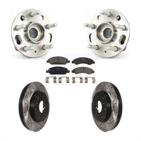 Front Hub Bearing Assembly With Coated Drilled Slotted Disc Brake Rotors And Ceramic Pads Kit For Cadillac XTS 6 Lug Wheels Heavy Duty Brakes KBB-103315 by Transit Auto
