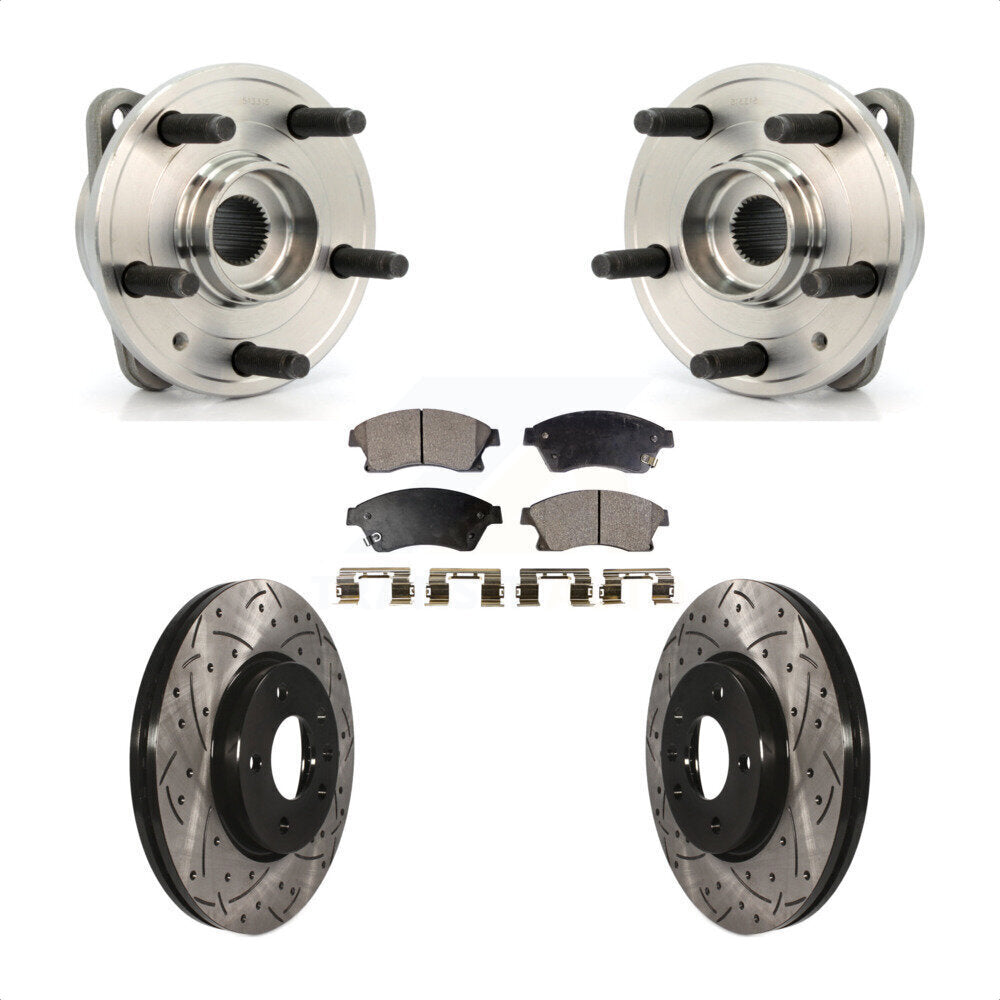 Front Hub Bearing Assembly With Coated Drilled Slotted Disc Brake Rotors And Ceramic Pads Kit For 2014-2015 Chevrolet Cruze DIESEL engine 15" Factory Wheels KBB-103340 by Transit Auto