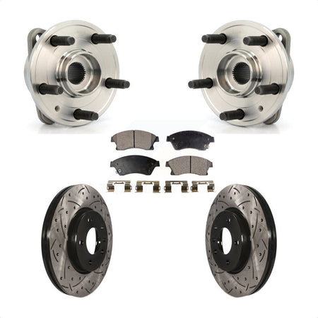 Front Hub Bearing Assembly With Coated Drilled Slotted Disc Brake Rotors And Ceramic Pads Kit For 2014-2015 Chevrolet Cruze DIESEL engine 15" Factory Wheels KBB-103340 by Transit Auto