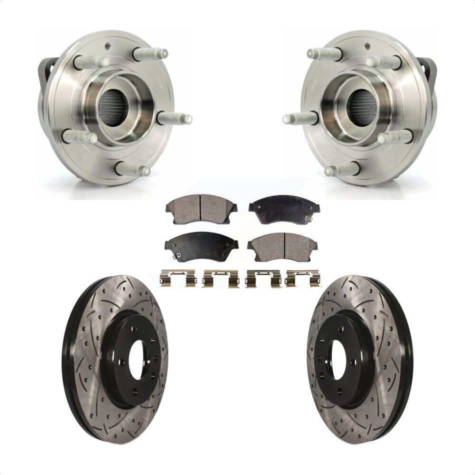 Front Hub Bearing Assembly With Coated Drilled Slotted Disc Brake Rotors And Ceramic Pads Kit For Chevrolet Cruze Buick Verano Volt Orlando KBB-103342 by Transit Auto