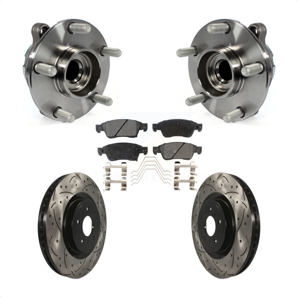 Front Hub Bearing Assembly With Coated Drilled Slotted Disc Brake Rotors And Ceramic Pads Kit For 2014 INFINITI Q60 Sport with RWD Without Package KBB-103352 by Transit Auto
