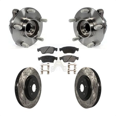 Front Hub Bearing Assembly With Coated Drilled Slotted Disc Brake Rotors And Ceramic Pads Kit For 2014 INFINITI Q60 Sport with RWD Without Package KBB-103352 by Transit Auto